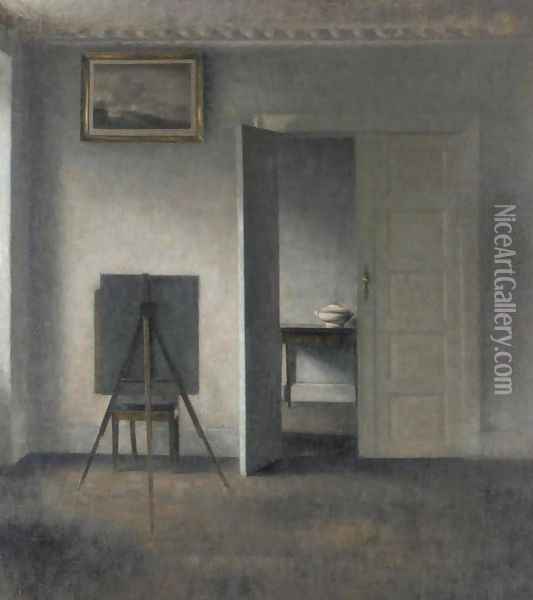 Interior with Easel, Bredgade 25 (Interieur med staffeli, Bredgade 25) Oil Painting - Vilhelm Hammershoi