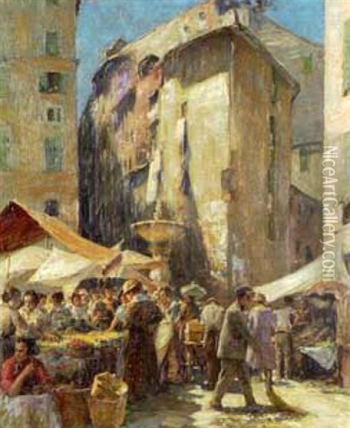 Marktszene In Genua Oil Painting - Max Friedrich Rabes