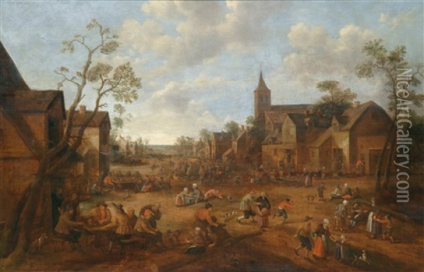 Dorfstrase Mit Feiernden Personen Oil Painting - Joost Cornelisz. Droochsloot