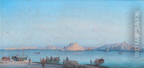 The Three Cities And The Grand Harbor, Malta Oil Painting - Girolamo Gianni