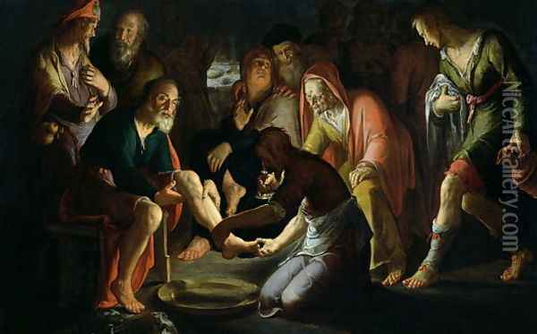 Christ Washing the Disciples Feet, 1623 Oil Painting - Peter Wtewael
