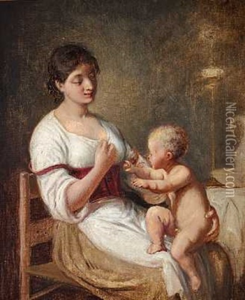 Italienerinde Med Sin Lille Son Pa Skodet Oil Painting - Wilhelm Nicolai Marstrand