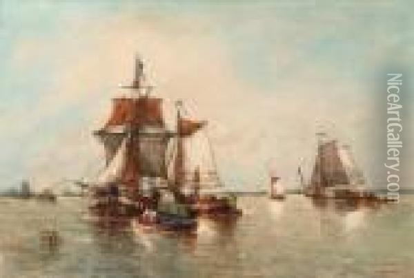 Barges Preparing To Set Sail Oil Painting - Francois Etienne Musin