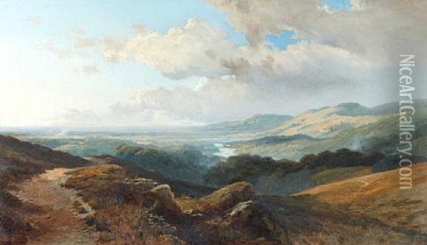 Extensive River Valley Landscape Oil Painting - Edward H. Niemann