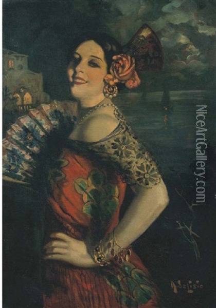 Donna Spagnola In Costume Oil Painting - Arnaldo de Lisio
