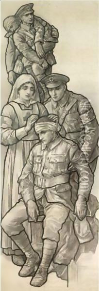 The British Red Cross, Design For A Stained Glass Window Oil Painting - Richard Caton Woodville