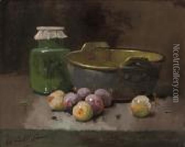 Still Life With Plums Oil Painting - Alphonse de Neuville