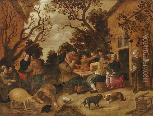 Feiernde Bauern Vor Der Herberge Oil Painting - Joost Cornelisz. Droochsloot