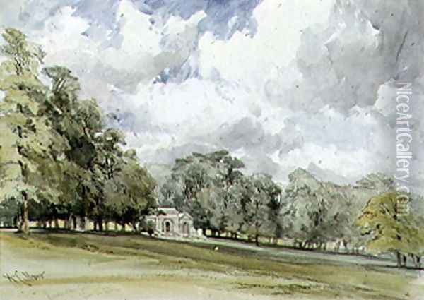 View in Kensington Gardens showing the Temple Cottage Oil Painting - William Callow