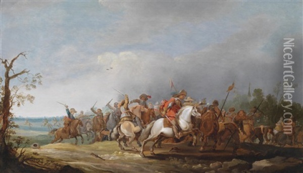 Ein Reitergefecht Zur Zeit Des Dreisigjahrigen Krieges Oil Painting - Pieter Meulener