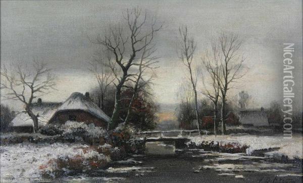 Wintergezicht Met Hoeves Bijvalavond Oil Painting - Ferdinand De Prins