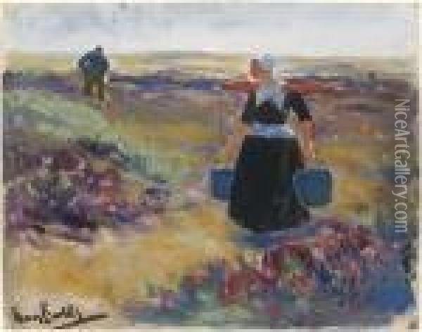 Au Recto : Paysage Avec Une Bretonne Oil Painting - Hans Von Bartels