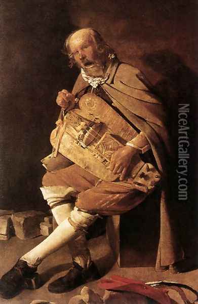 The Hurdy-gurdy Player 1631-36 Oil Painting - Georges de La Tour