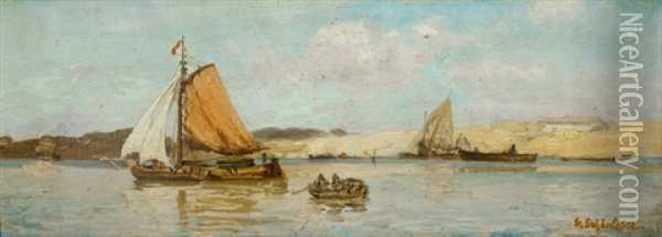 Fischerboote In Hollandischem Kanal Oil Painting - Gustav Schoenleber