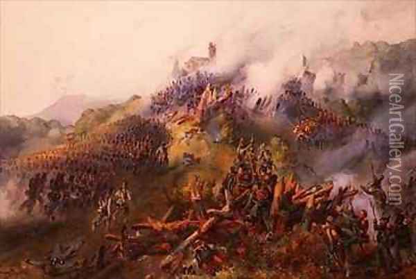 The Battle of Vicenza the Storming of Monte Berico Oil Painting - Franz Gerusch