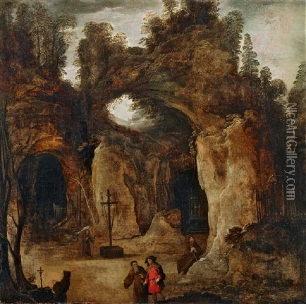 Grottenlandschaft Mit Einsiedlern Oil Painting - Joos de Momper the Younger
