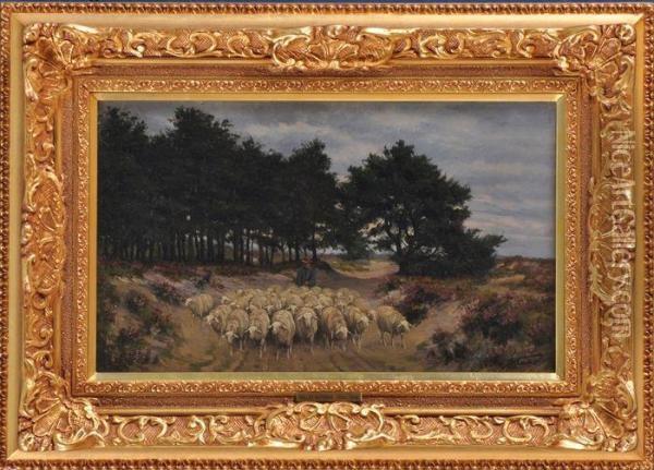 Landscape With Flock Of Sheep Oil Painting - Alphonse Grillet
