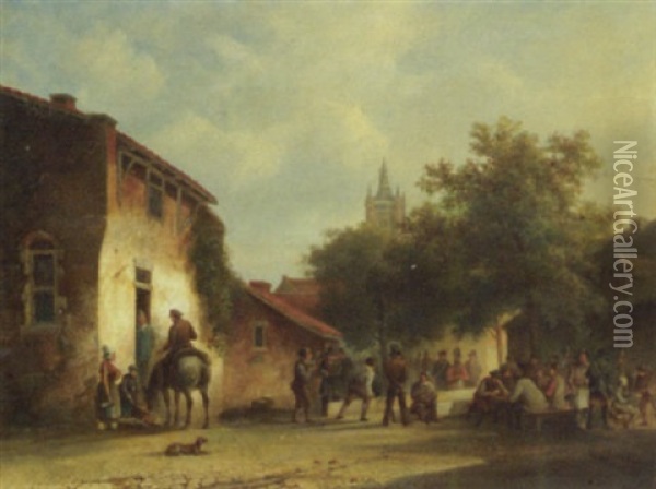 Village Square With Figures Oil Painting - Warner Gyselman