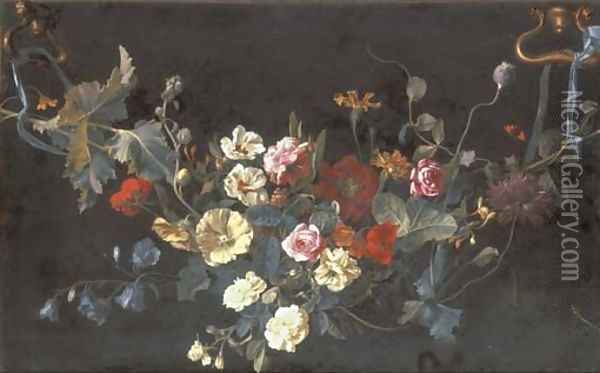 A garland of roses Oil Painting - Abraham De Lust