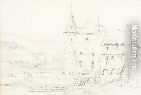 Study Of A Chateau Oil Painting - John Ruskin
