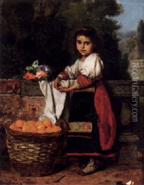 Ung Italiensk Flicka Med Apelsinkorg Oil Painting - Edward Perseus