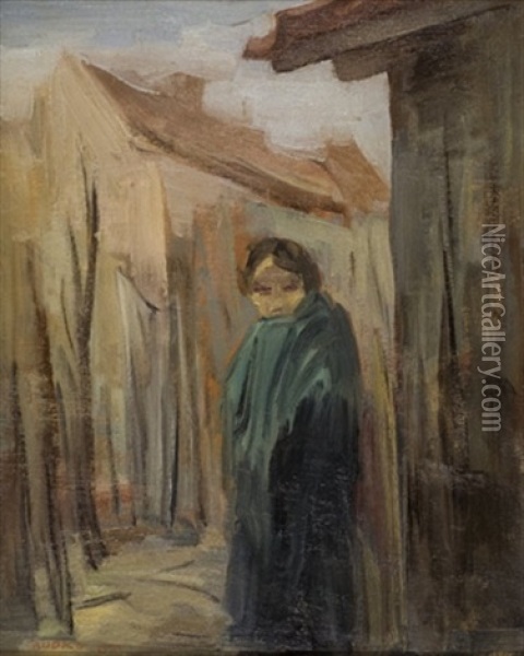 Woman In Green Shawl Oil Painting - Josef Budko
