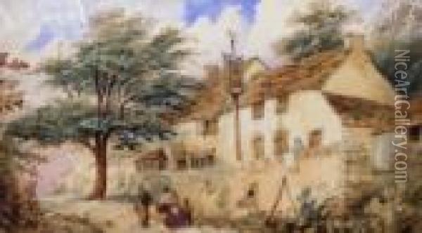 Country Inn With Figures Oil Painting - Richard Henry Nibbs
