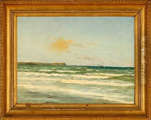 Coastal Scene With A Steamer In The Horizon Oil Painting - Carl Ludvig Thilson Locher