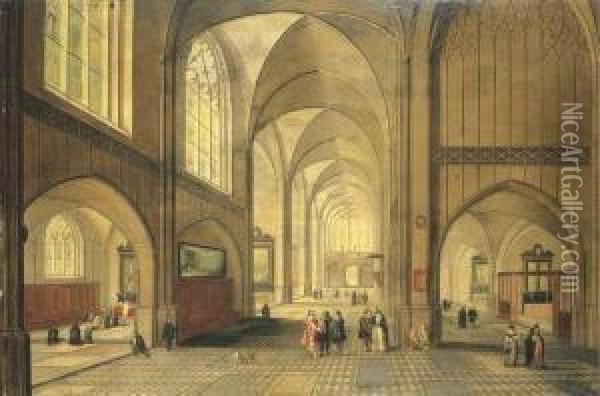 The Interior Of A Cathedral With Elegant Company Oil Painting - Pieter Ii Neefs
