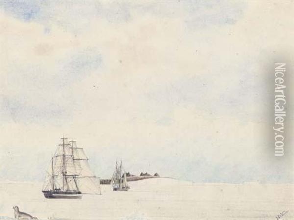 Mount Sabine In Latitude 71Â°.50' South And Longitude 169Â°.00' East Oil Painting - John Edward, Davis Capt.
