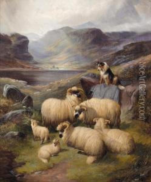 Guarding The Flock Oil Painting - John Barker