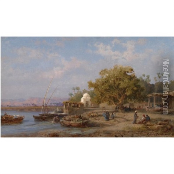 Les Bords Du Nil Oil Painting - Charles Emile de Tournemine
