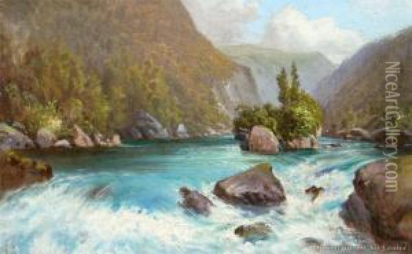 Waikato River Near Orakei Korako Oil Painting - Charles Blomfield
