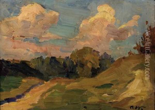 Landschaft Und Wolken Oil Painting - Carl Wuttke