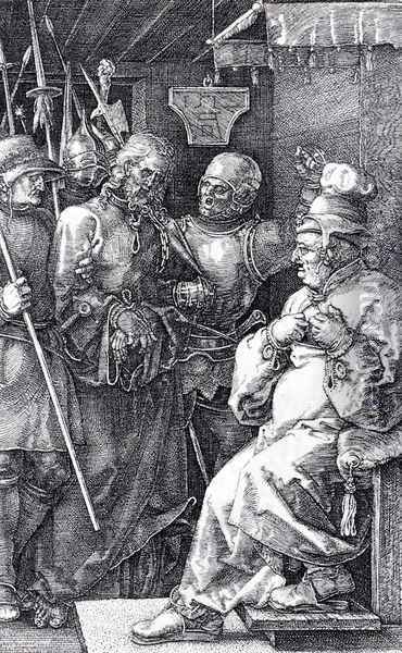 Christ Before Caiaphas (Engraved Passion) Oil Painting - Albrecht Durer