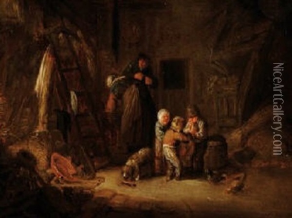 Jeunes Enfants Jouant Dans La Chaumiere Oil Painting - Isaac Van Ostade