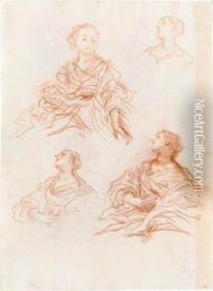 Recto: Studies Of A Female Figure Verso: Several Studies Of Male Figures Oil Painting - Baldassarre Franceschini