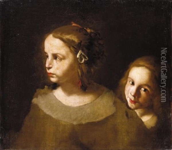 Study Of Two Children, Both Head And Shoulders Oil Painting - Pier Francesco Cittadini