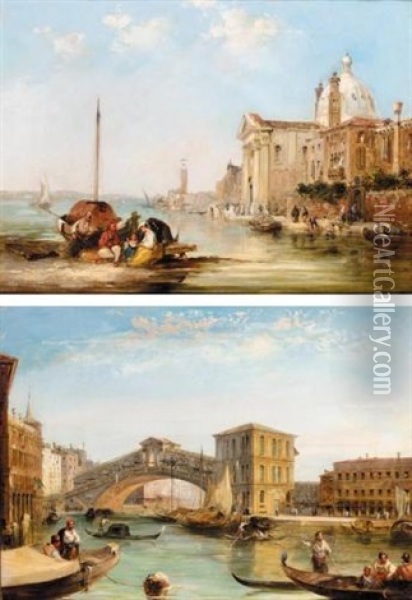 Chiesa Gesuati, Canal Della Guidecca (+ Ponto Di Rialto, Canal Grande; 2 Works) Oil Painting - Edward Pritchett
