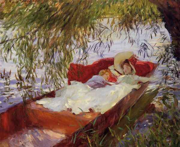 Two Women Asleep In A Punt Under The Willows Oil Painting - John Singer Sargent