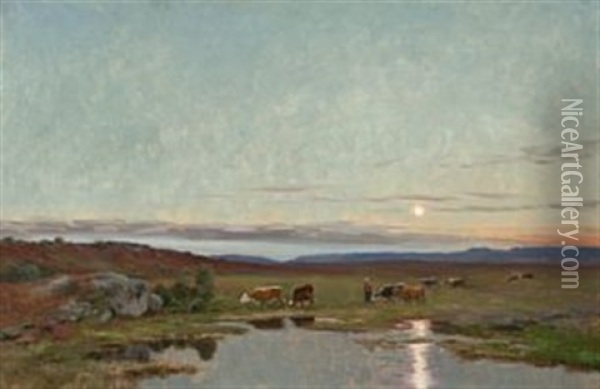 Landskap Med Kuer, Norefjell Oil Painting - Christian Eriksen Skredsvig