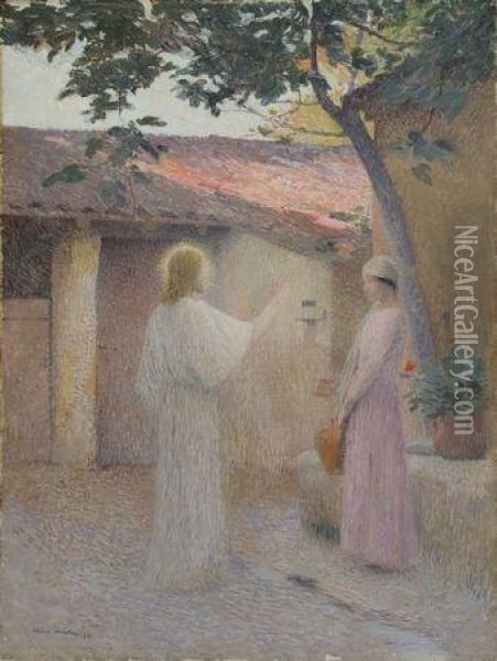 Le Christ Et La Samaritaine Oil Painting - Henri Martin