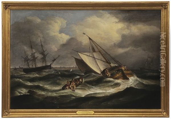 The Van Der Dort And Other Dutch Sailing Vessels Off Great Yarmouth In Stormy Weather Oil Painting - Thomas Luny