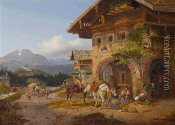 Vor Der Dorfschmiede Oil Painting - Heinrich Marr