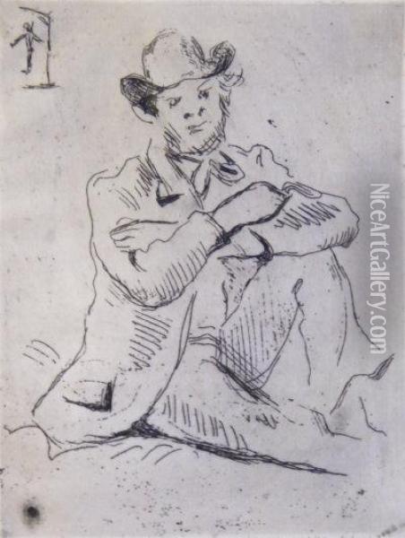 Seated Man With A Hat. Oil Painting - Paul Cezanne