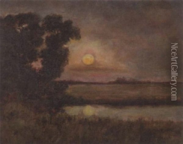 Sunset In Bayou Landscape Oil Painting - Louise Giesen Woodward