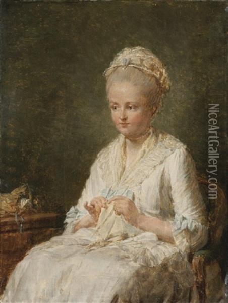 Portrait De Jeune Femme A Son Ouvrage, Dit Portrait De Madame Lagrenee Oil Painting - Nicolas Bernard Lepicie