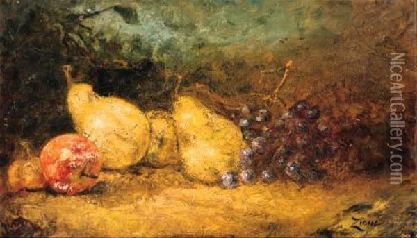 Grapes, Pears, Cherries And An Apple On A Table Oil Painting - Felix Ziem