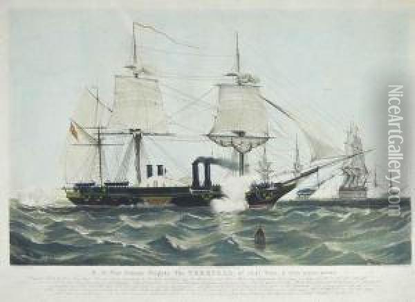 H.m. War Steam Frigate The Terrible Oil Painting - Henry Papprill
