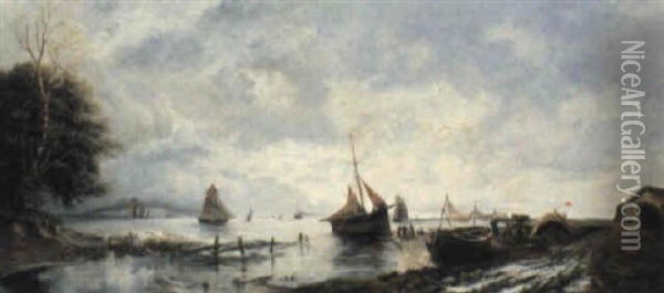 A Coastal Landscape With Fishing Boats Oil Painting - Franz Joseph Adolph Graf